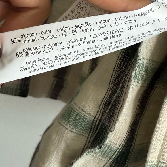 Zara || Plaid Overshirt Shacket Oversized Cream Green S - Picture 6 of 9